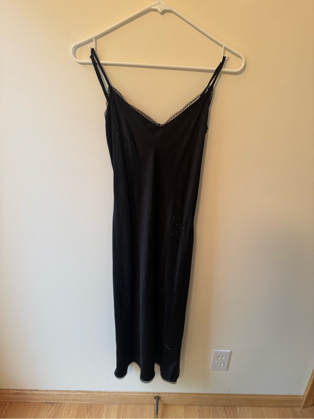 Vintage 1990s Betsey Johnson Ultra Silk Black Lace-Trim Slip Dress Small